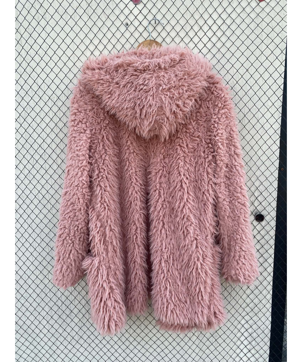 Pink, faux fur, hooded jacket
