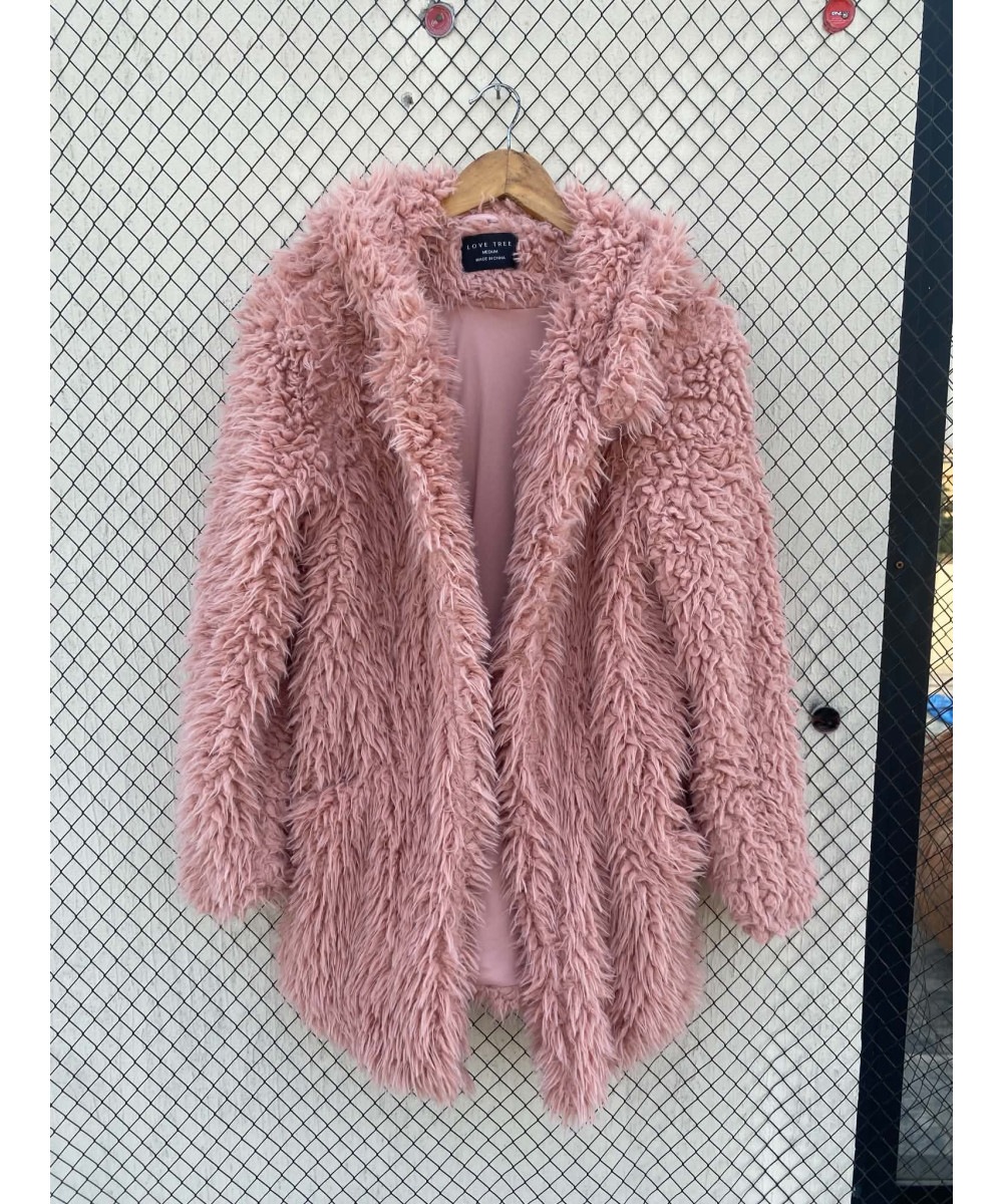 Pink, faux fur, hooded jacket