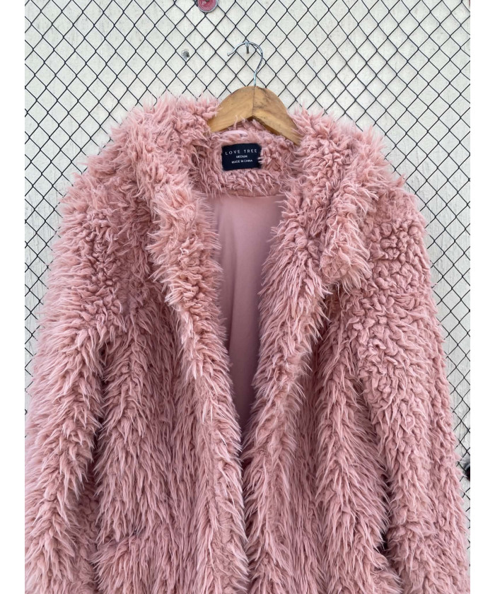 Pink, faux fur, hooded jacket