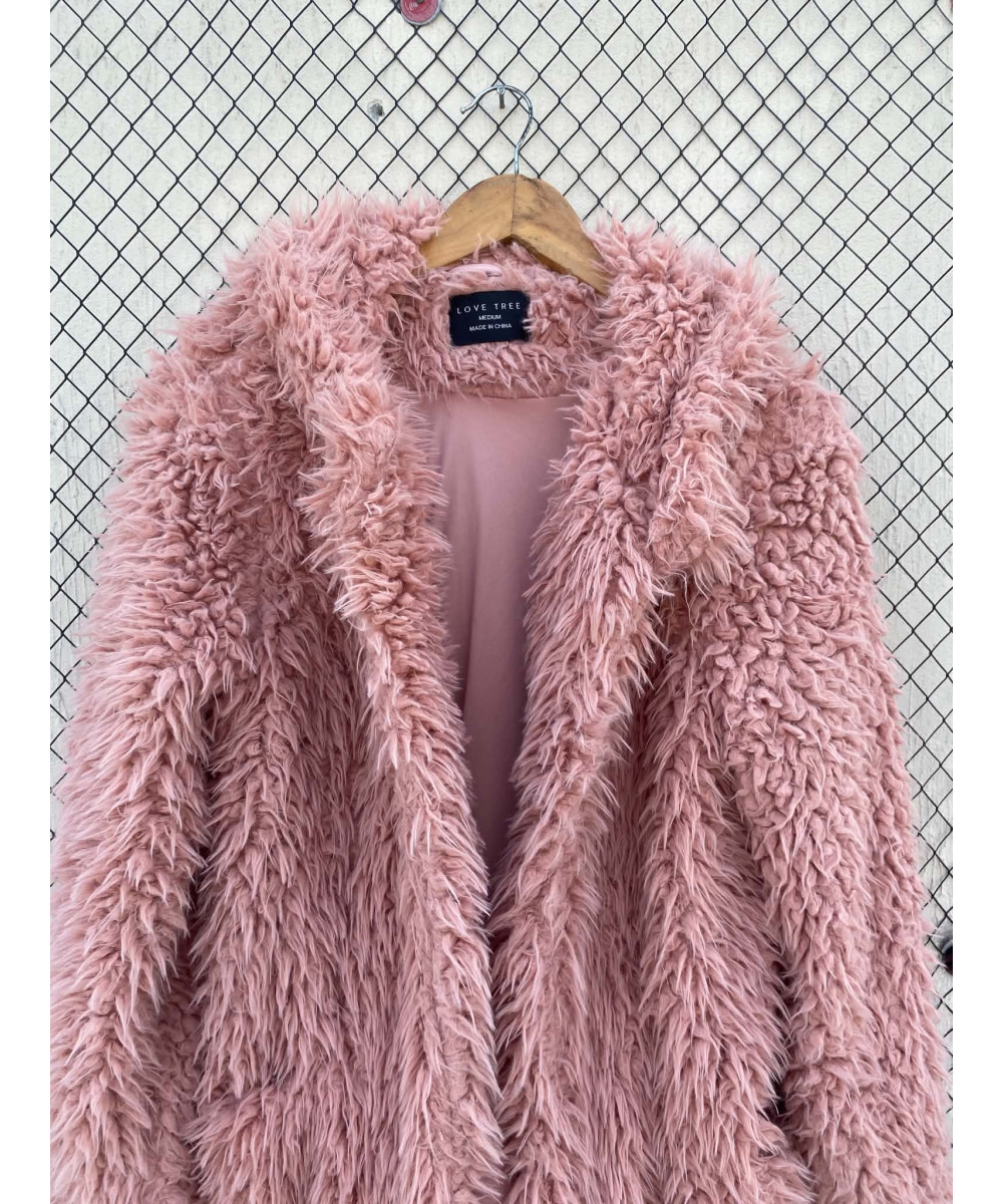 Pink, faux fur, hooded jacket