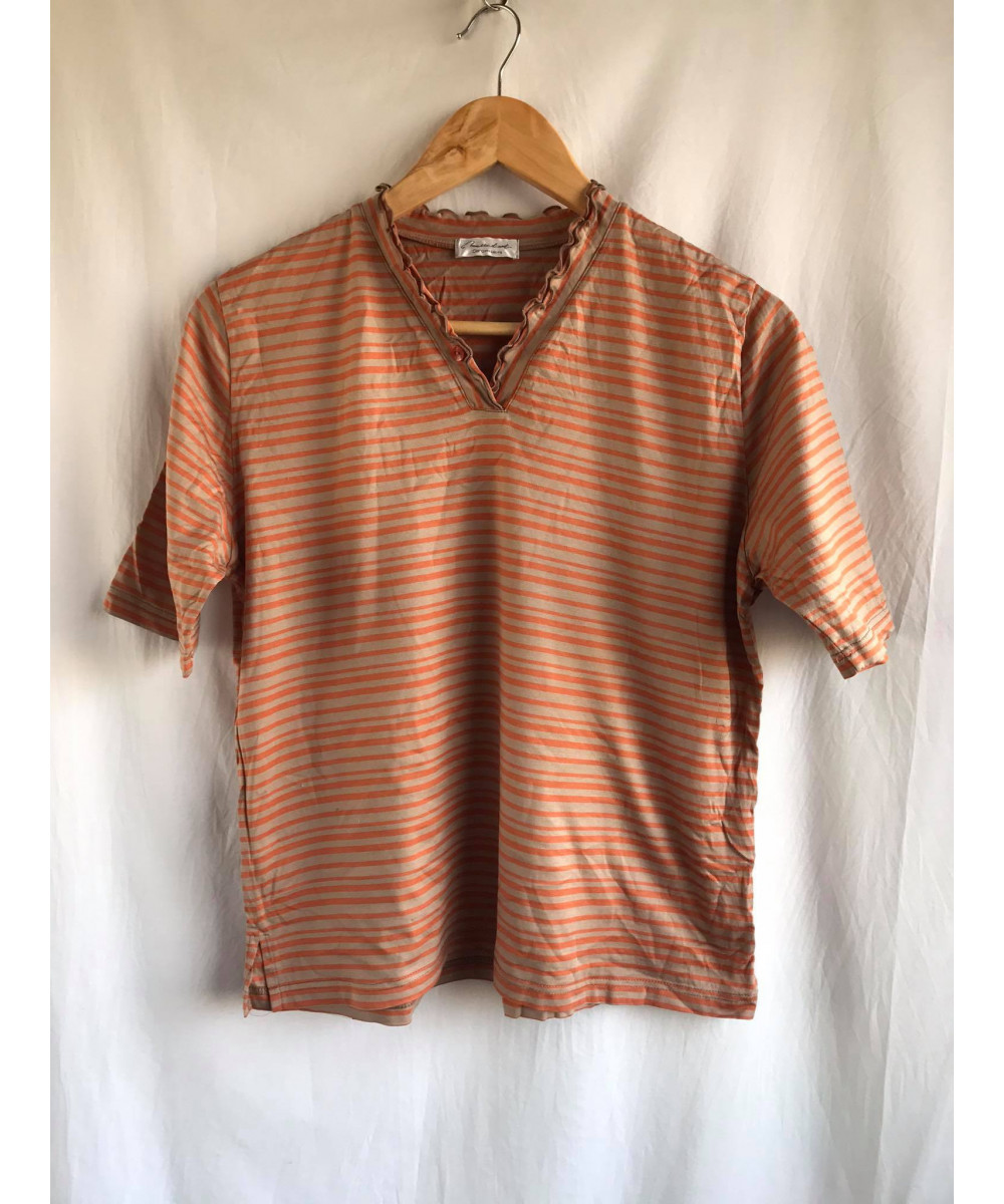 orange, striped, V necked