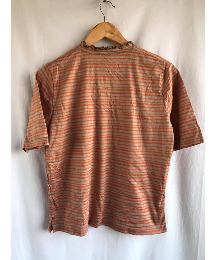 orange, striped, V necked