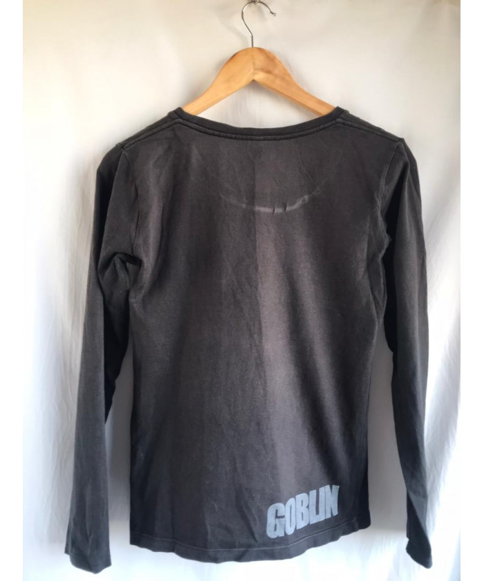 Dull black, printed, full sleeved tee